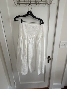 All Saints White Smocked Waist Midi Skirt